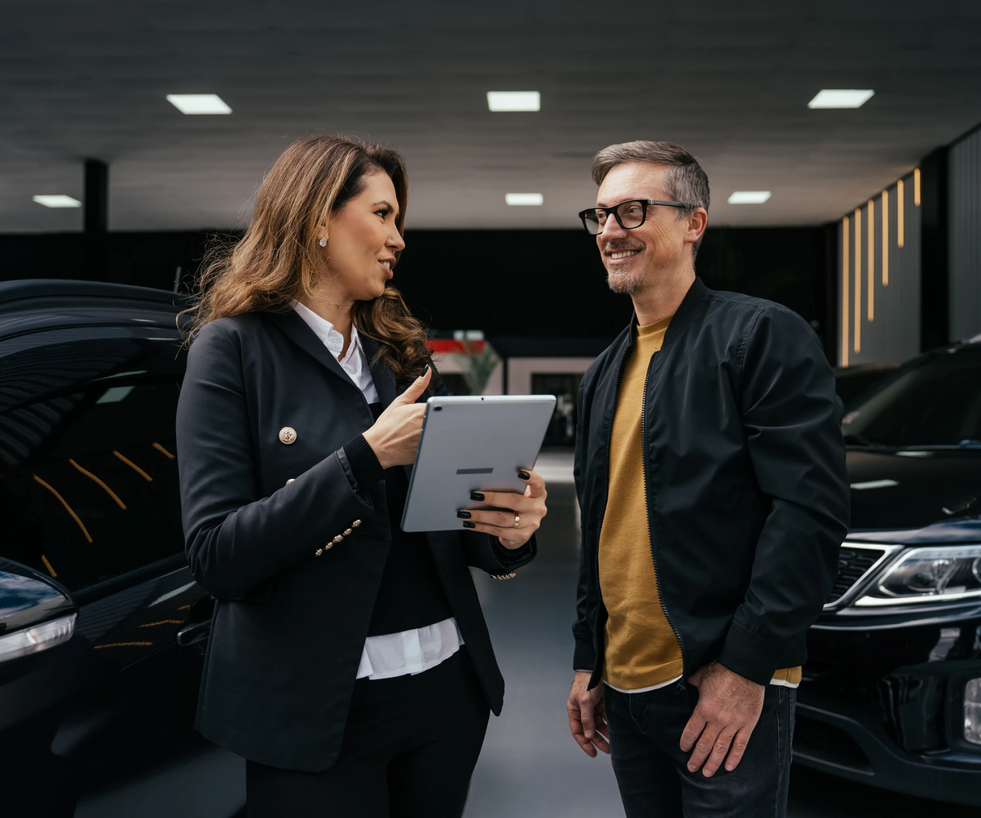 Salesperson and customer in showroom